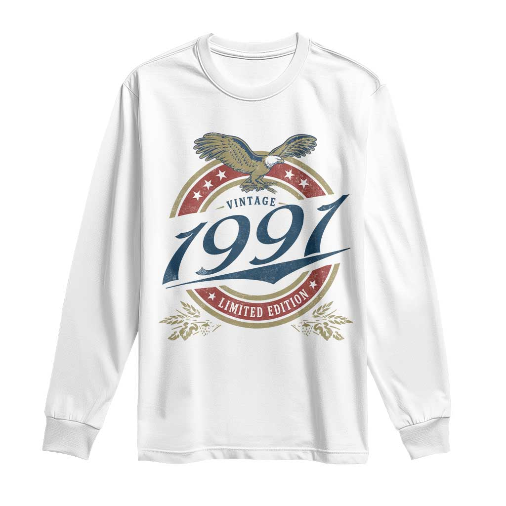 35th Birthday Beer Lover Vintage 1991 Limited Edition Long Sleeve Shirt Bald Eagle
