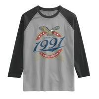 35th Birthday Beer Lover Vintage 1991 Limited Edition Raglan Shirt Bald Eagle