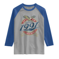 35th Birthday Beer Lover Vintage 1991 Limited Edition Raglan Shirt Bald Eagle