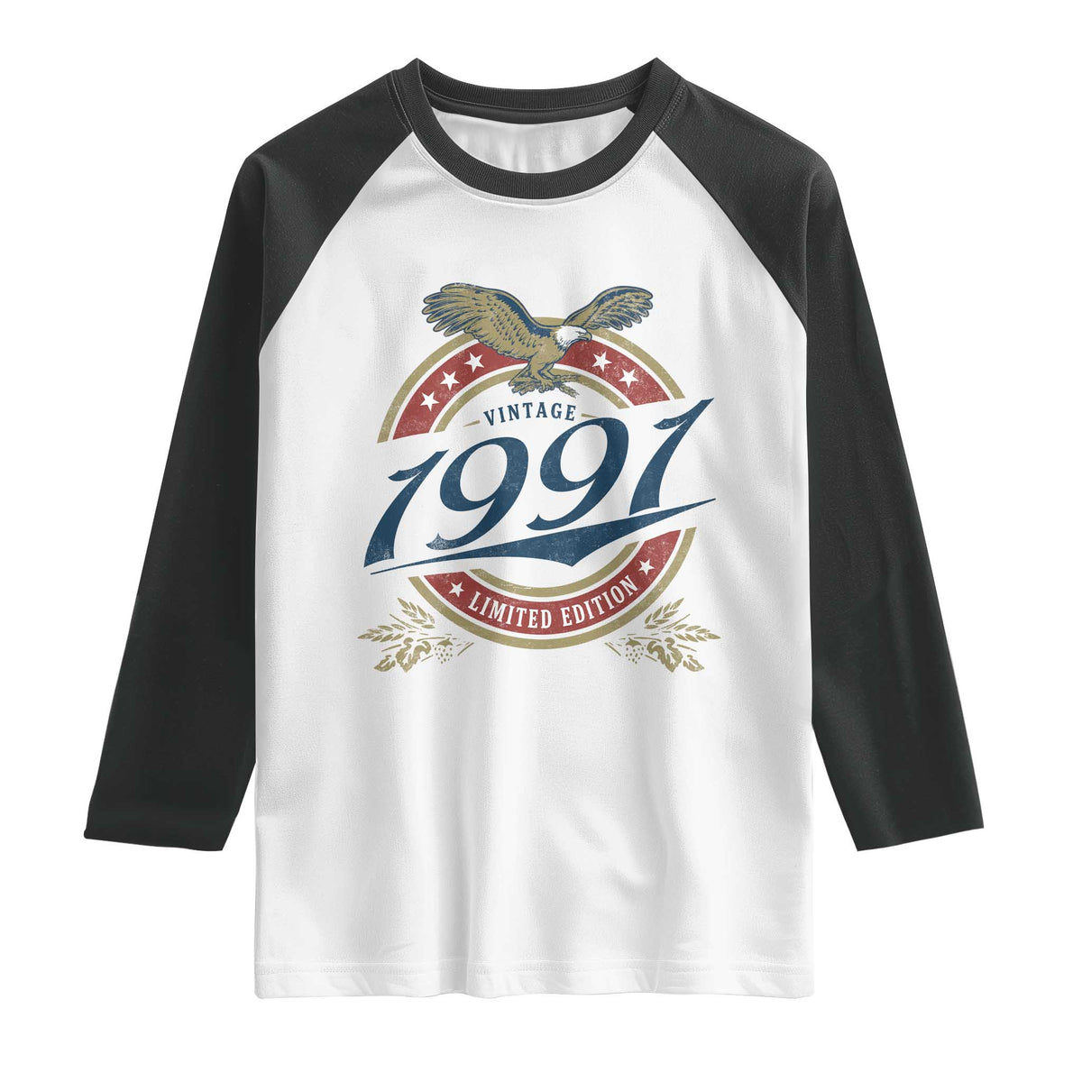 35th Birthday Beer Lover Vintage 1991 Limited Edition Raglan Shirt Bald Eagle
