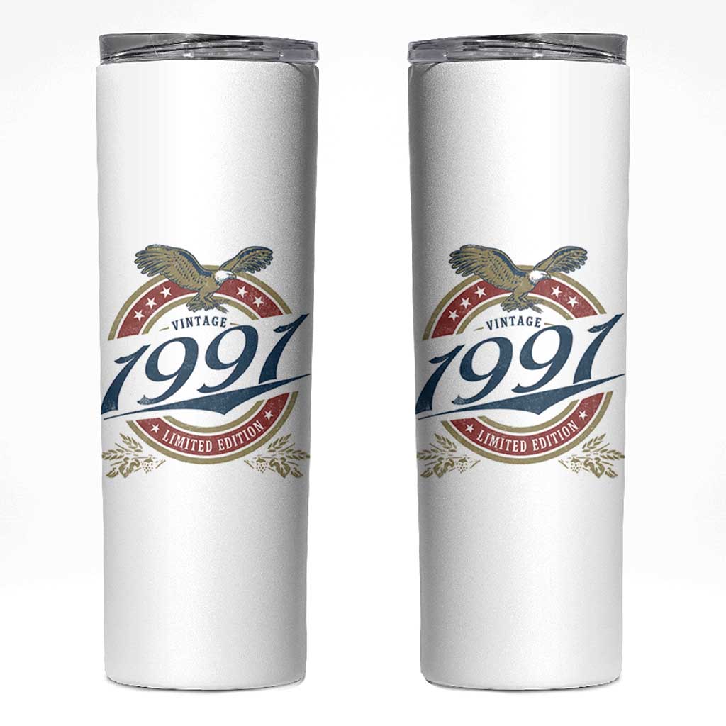 35th Birthday Beer Lover Vintage 1991 Limited Edition Skinny Tumbler Bald Eagle