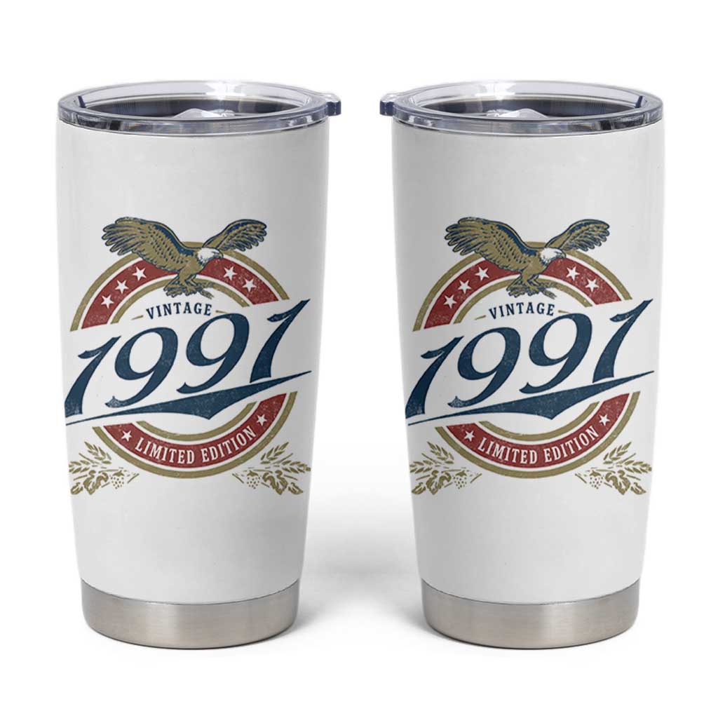 35th Birthday Beer Lover Vintage 1991 Limited Edition Tumbler Cup Bald Eagle