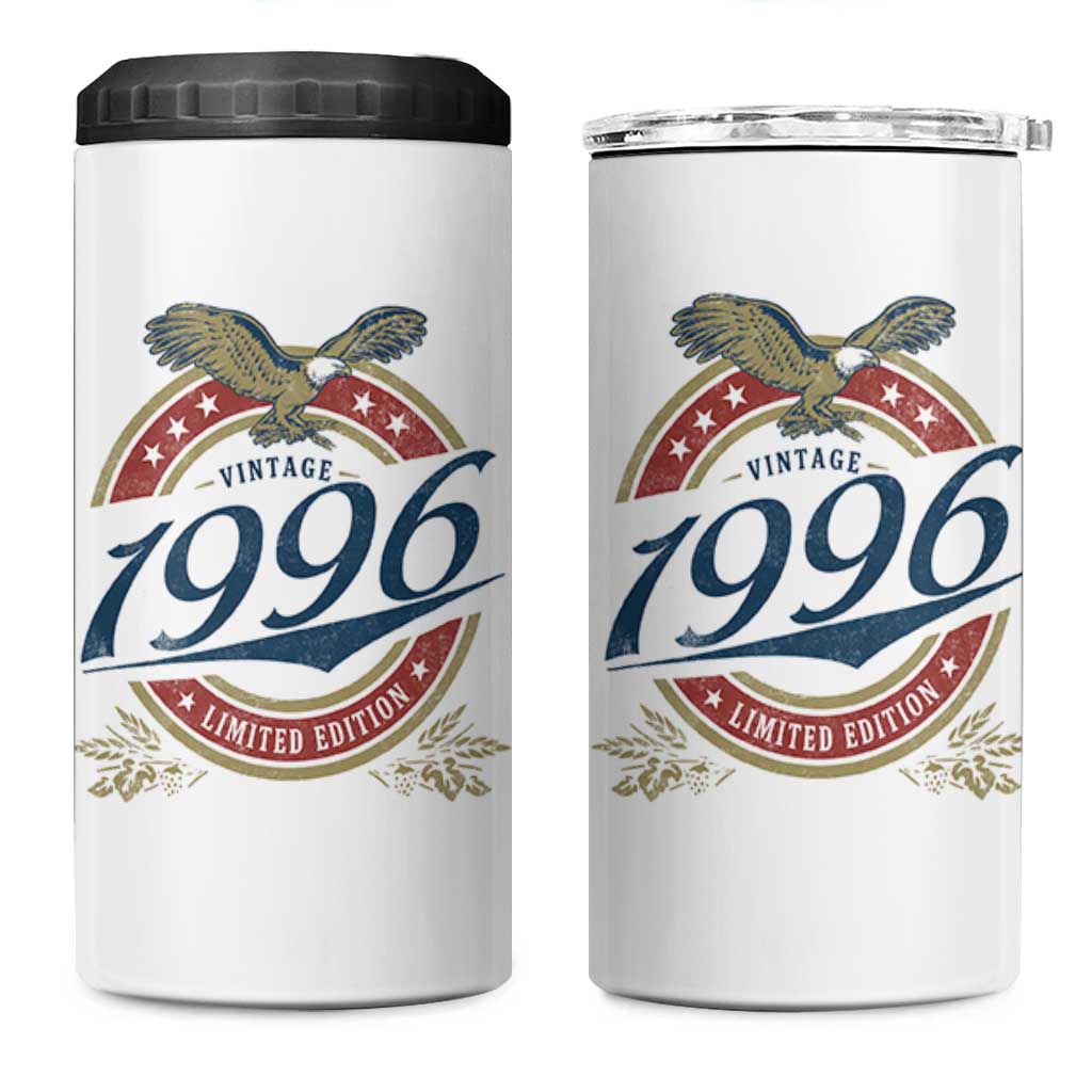 30th Birthday Beer Lover Vintage 1996 Limited Edition 4 in 1 Can Cooler Tumbler Bald Eagle