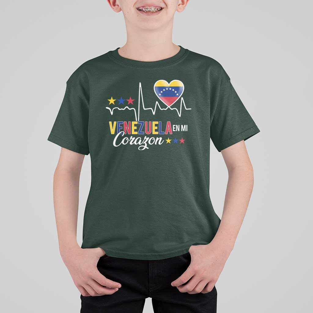 Venezuelan Pride T Shirt For Kid Venezuela En Mi Corazon Heartbeat Flag Star - Wonder Print Shop