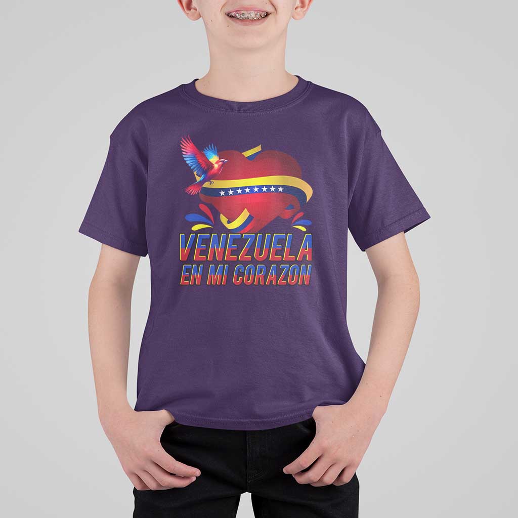 Venezuelan Pride T Shirt For Kid Venezuela En Mi Corazon Heart Flag Bird - Wonder Print Shop