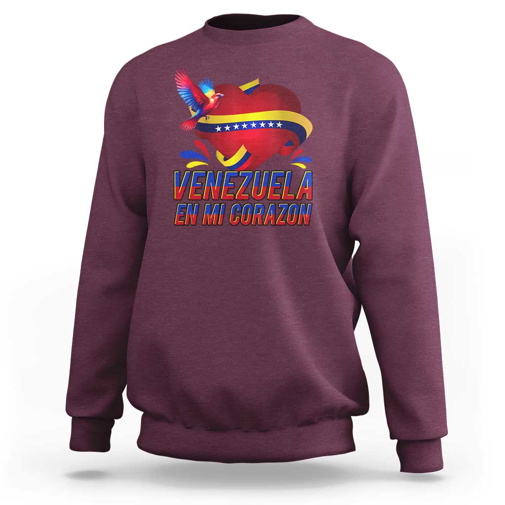 Venezuelan Pride Sweatshirt Venezuela En Mi Corazon Heart Flag Bird - Wonder Print Shop