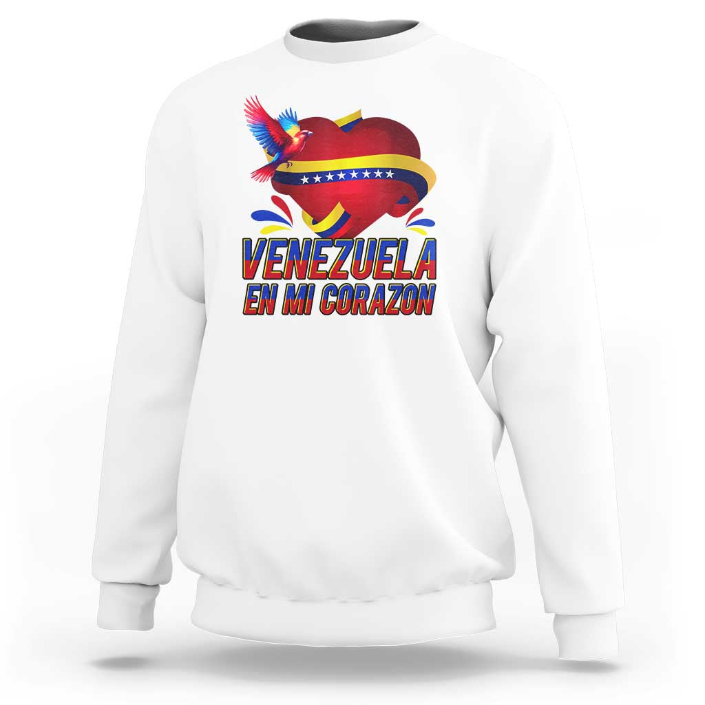 Venezuelan Pride Sweatshirt Venezuela En Mi Corazon Heart Flag Bird - Wonder Print Shop