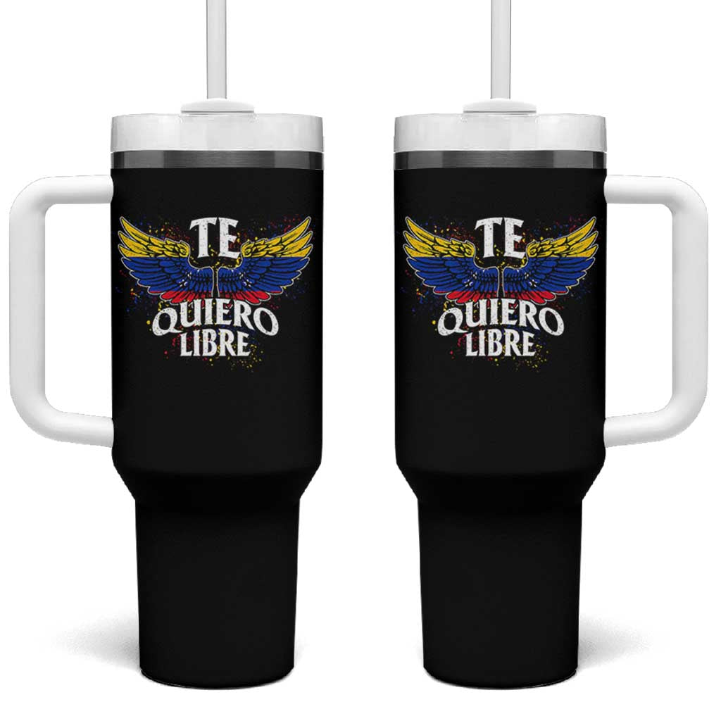 Venezuelan Pride Tumbler With Handle Te Quiero Libre Venezuela Flag Wings - Wonder Print Shop