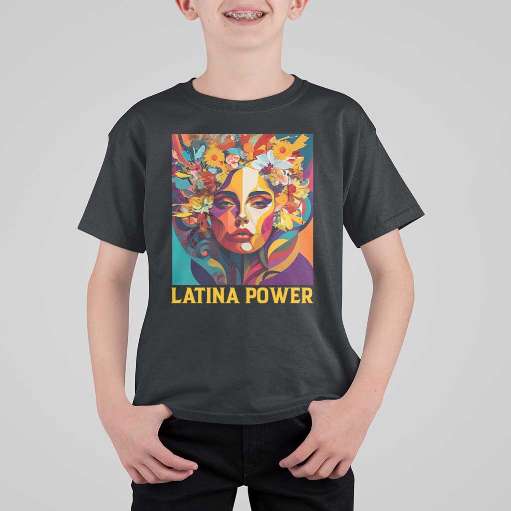 Latina Power T Shirt For Kid Hispanic Heritage Month Women Flowers Geometric Painting - Wonder Print Shop