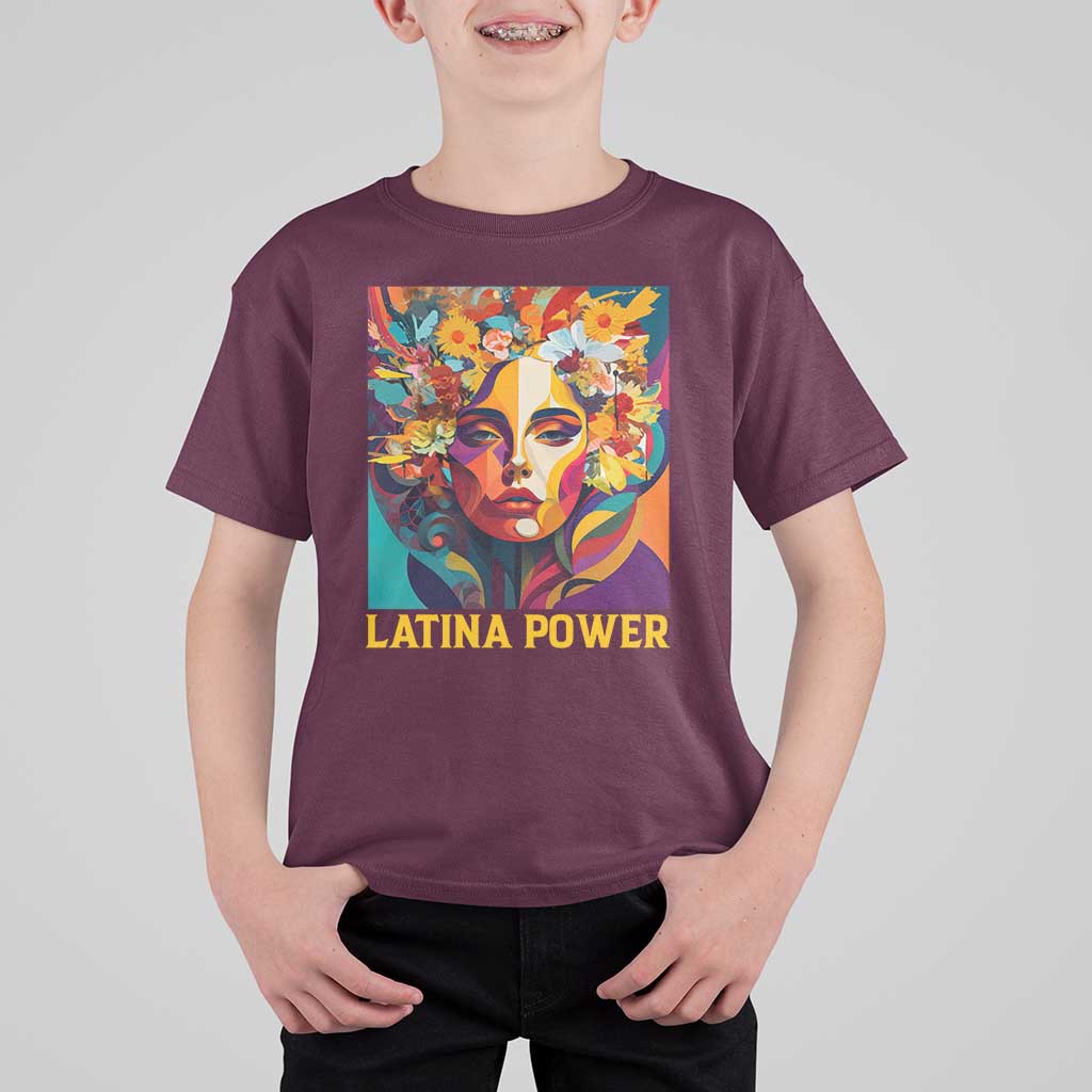 Latina Power T Shirt For Kid Hispanic Heritage Month Women Flowers Geometric Painting - Wonder Print Shop