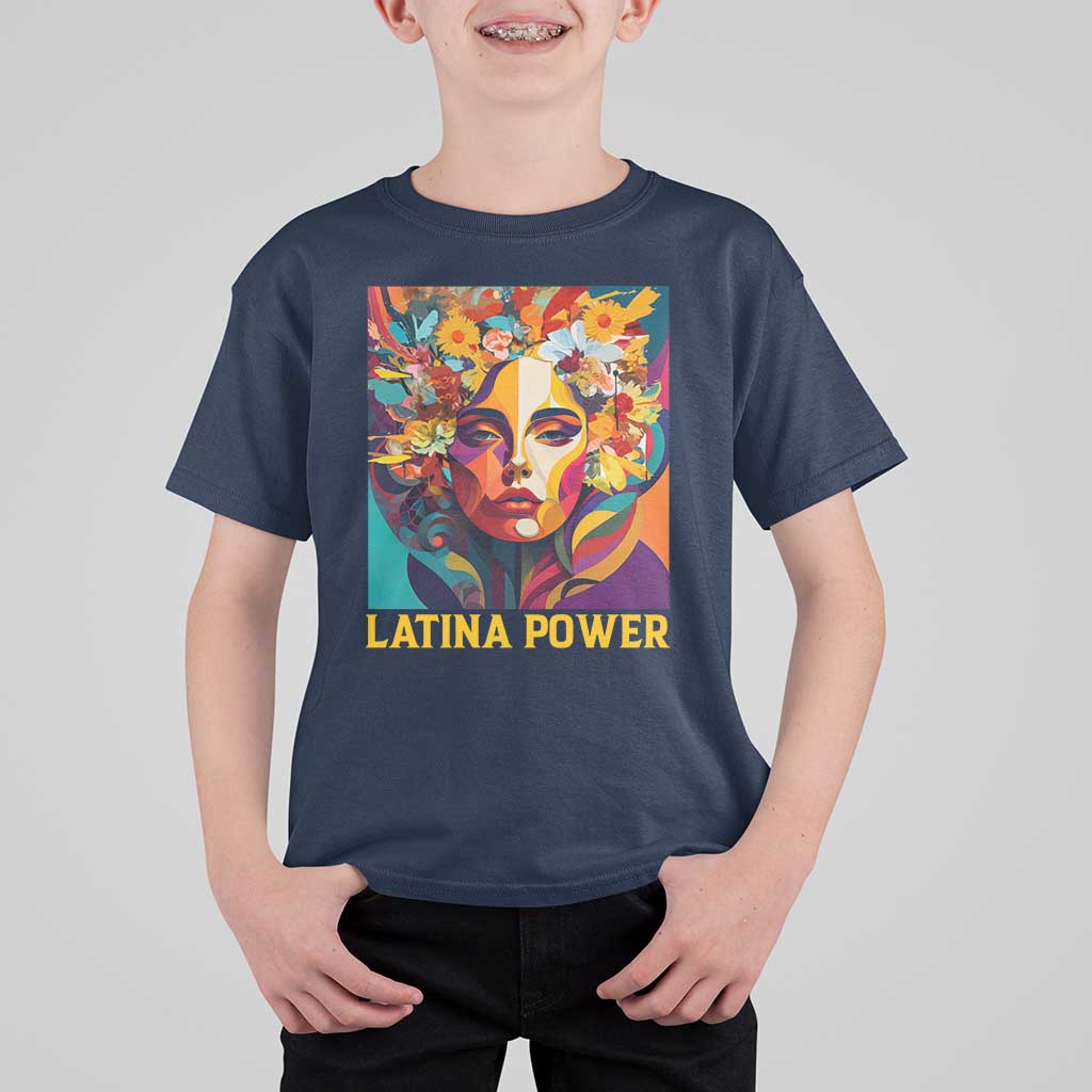 Latina Power T Shirt For Kid Hispanic Heritage Month Women Flowers Geometric Painting - Wonder Print Shop