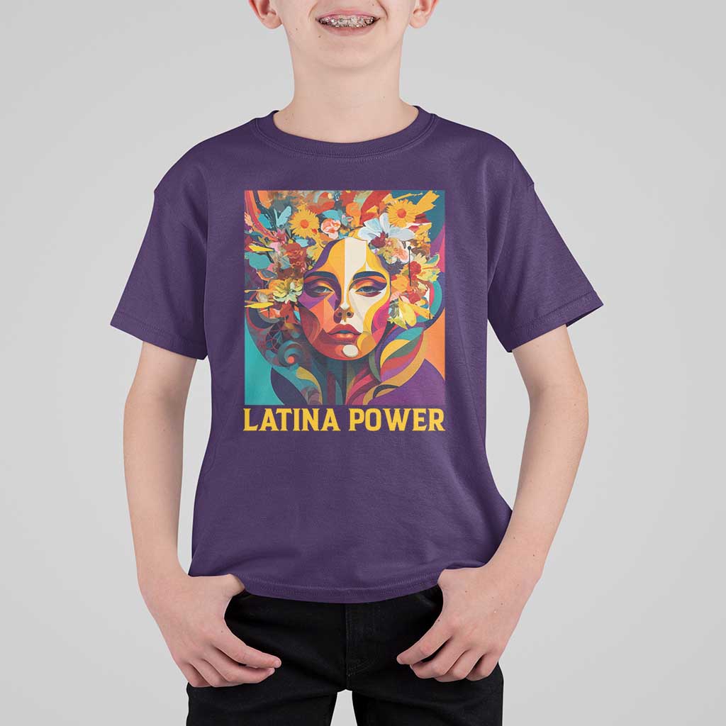 Latina Power T Shirt For Kid Hispanic Heritage Month Women Flowers Geometric Painting - Wonder Print Shop