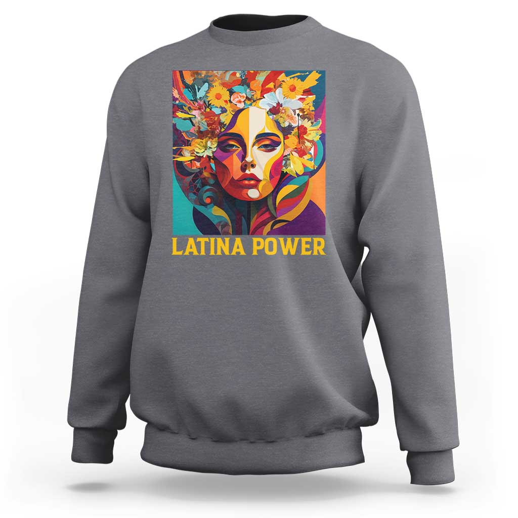 Latina Power Sweatshirt Hispanic Heritage Month Women Flowers Geometric Painting - Wonder Print Shop