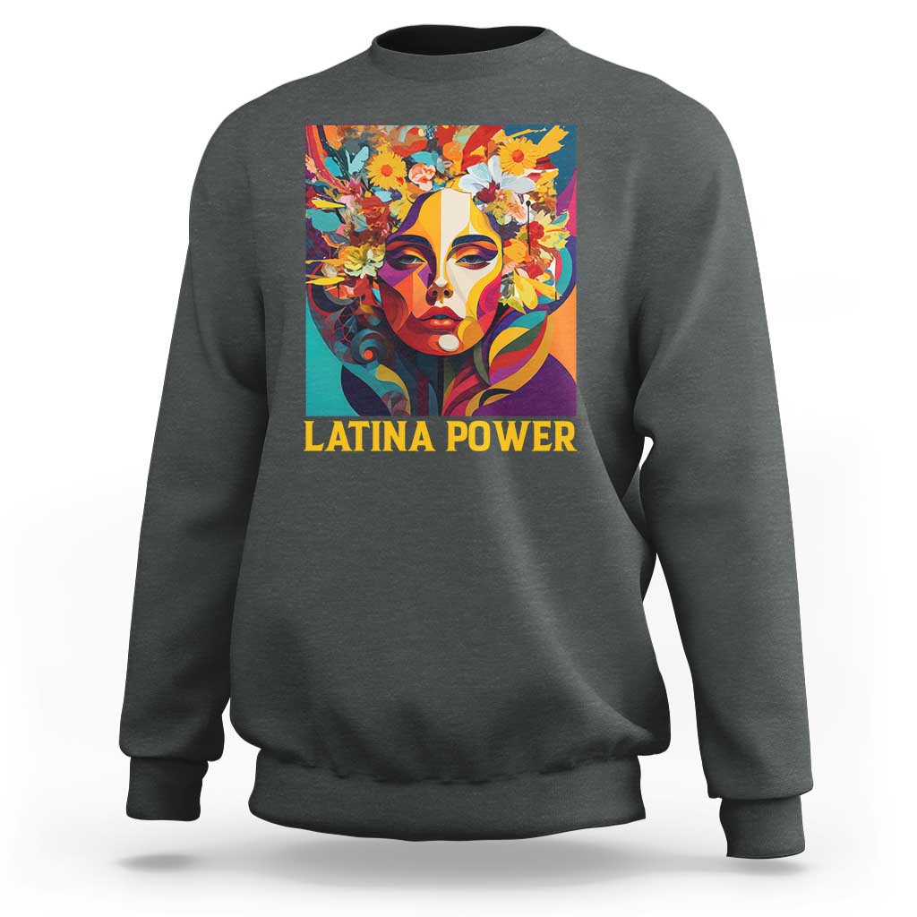 Latina Power Sweatshirt Hispanic Heritage Month Women Flowers Geometric Painting - Wonder Print Shop