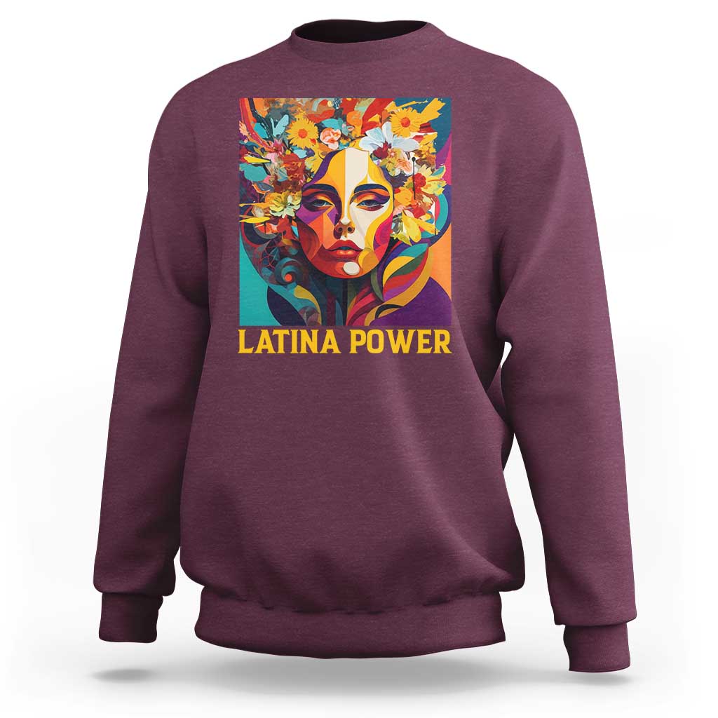 Latina Power Sweatshirt Hispanic Heritage Month Women Flowers Geometric Painting - Wonder Print Shop