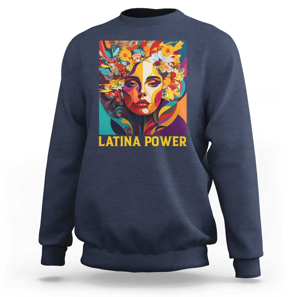 Latina Power Sweatshirt Hispanic Heritage Month Women Flowers Geometric Painting - Wonder Print Shop