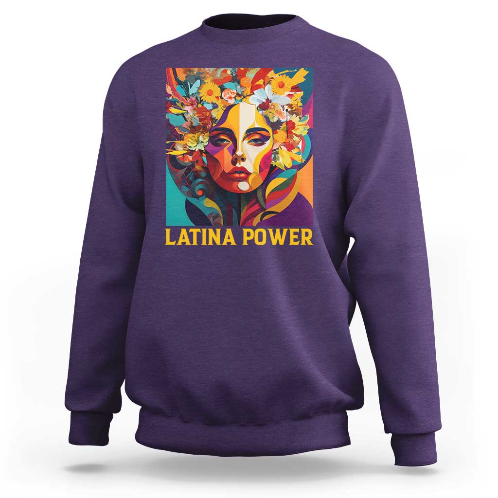 Latina Power Sweatshirt Hispanic Heritage Month Women Flowers Geometric Painting - Wonder Print Shop