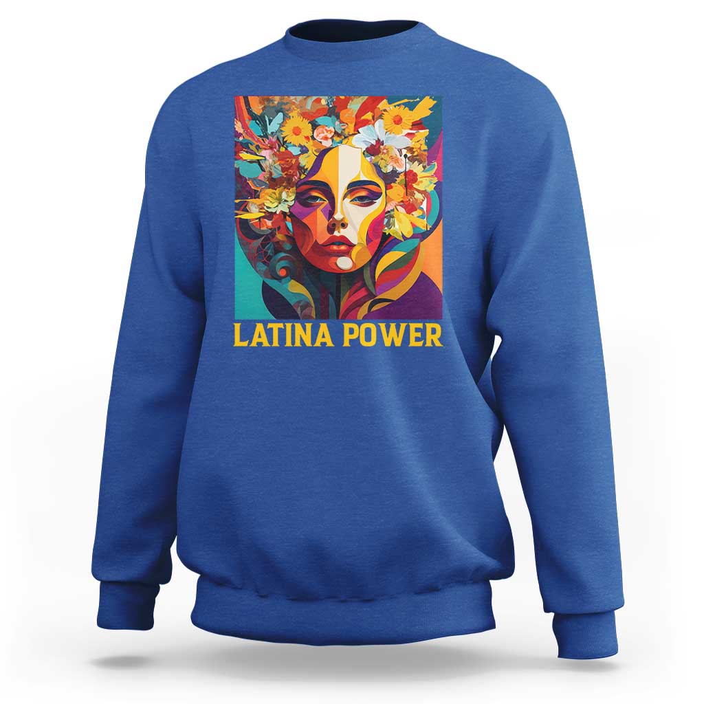 Latina Power Sweatshirt Hispanic Heritage Month Women Flowers Geometric Painting - Wonder Print Shop