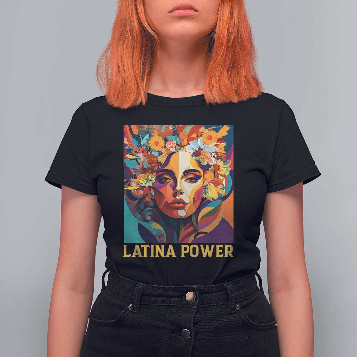 Latina Power T Shirt For Women Hispanic Heritage Month Women Flowers Geometric Painting - Wonder Print Shop