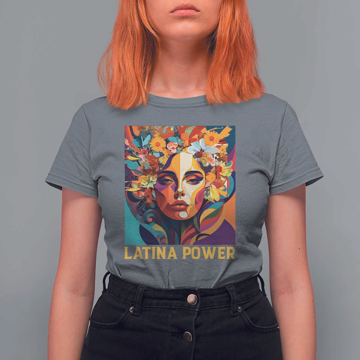 Latina Power T Shirt For Women Hispanic Heritage Month Women Flowers Geometric Painting - Wonder Print Shop