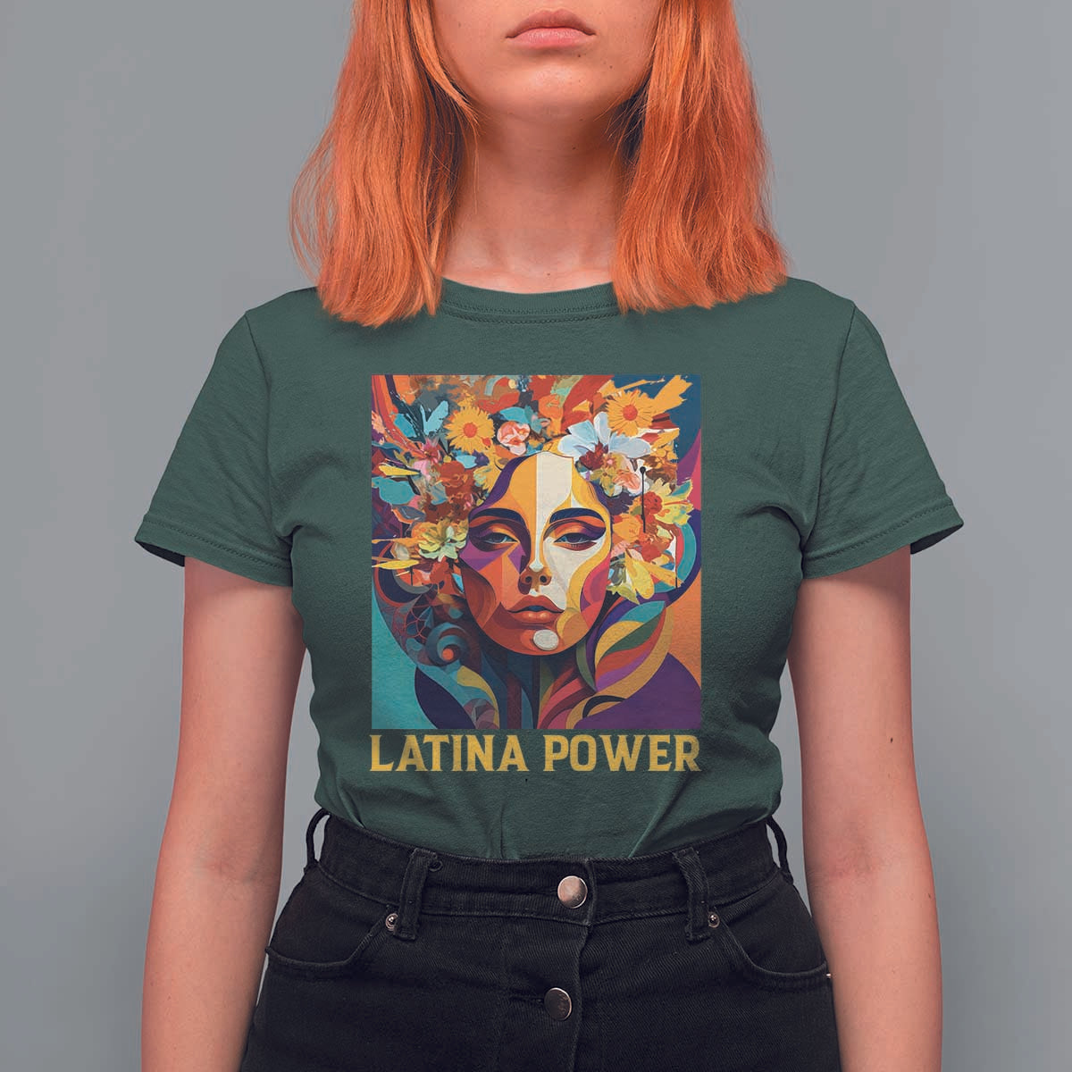 Latina Power T Shirt For Women Hispanic Heritage Month Women Flowers Geometric Painting - Wonder Print Shop