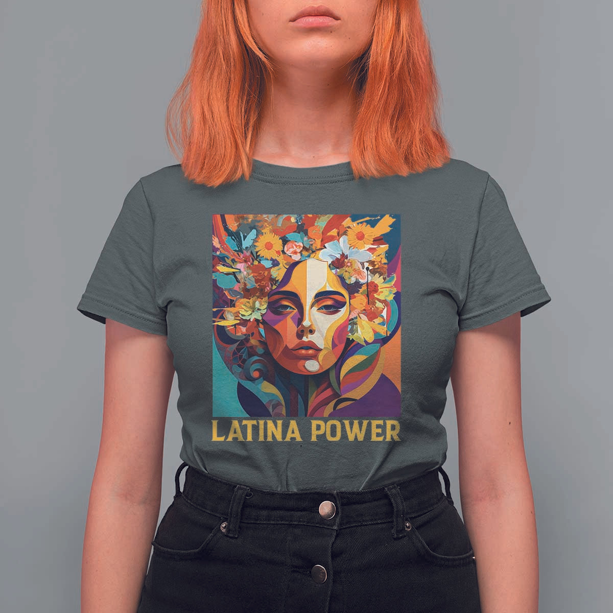 Latina Power T Shirt For Women Hispanic Heritage Month Women Flowers Geometric Painting - Wonder Print Shop