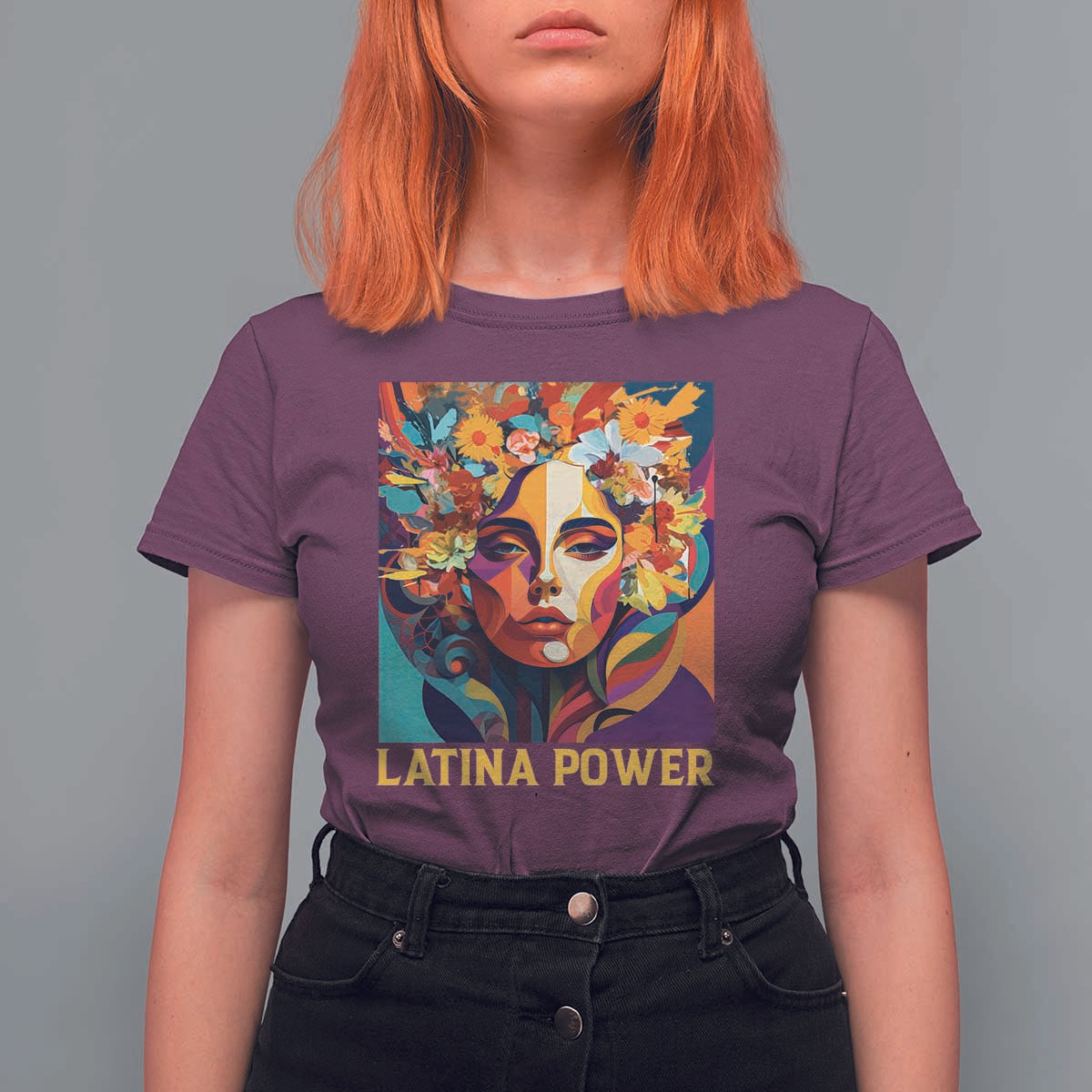Latina Power T Shirt For Women Hispanic Heritage Month Women Flowers Geometric Painting - Wonder Print Shop