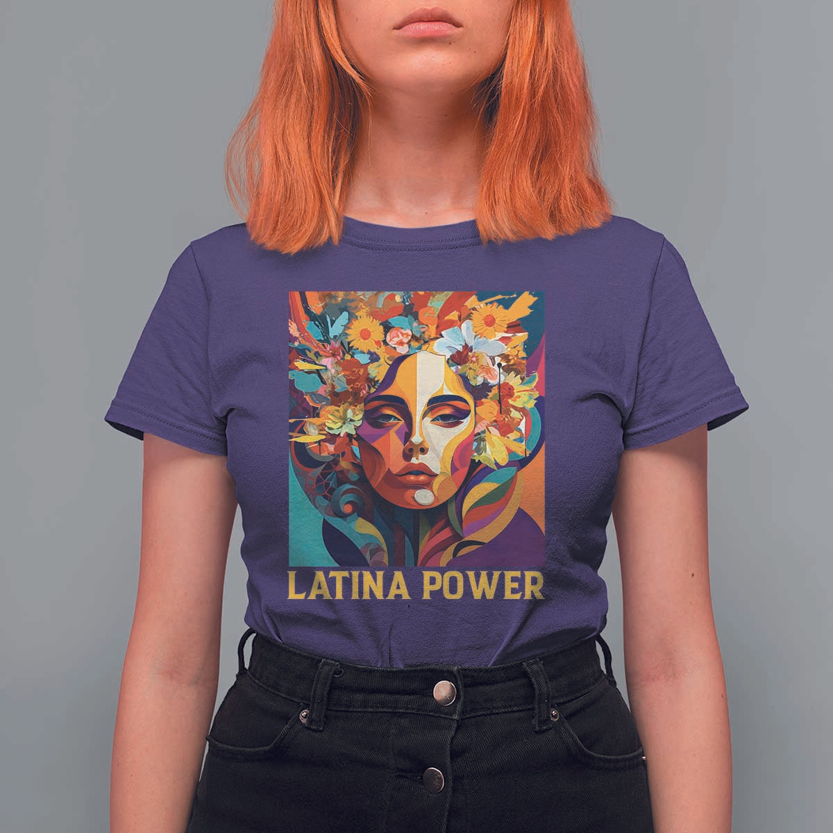Latina Power T Shirt For Women Hispanic Heritage Month Women Flowers Geometric Painting - Wonder Print Shop