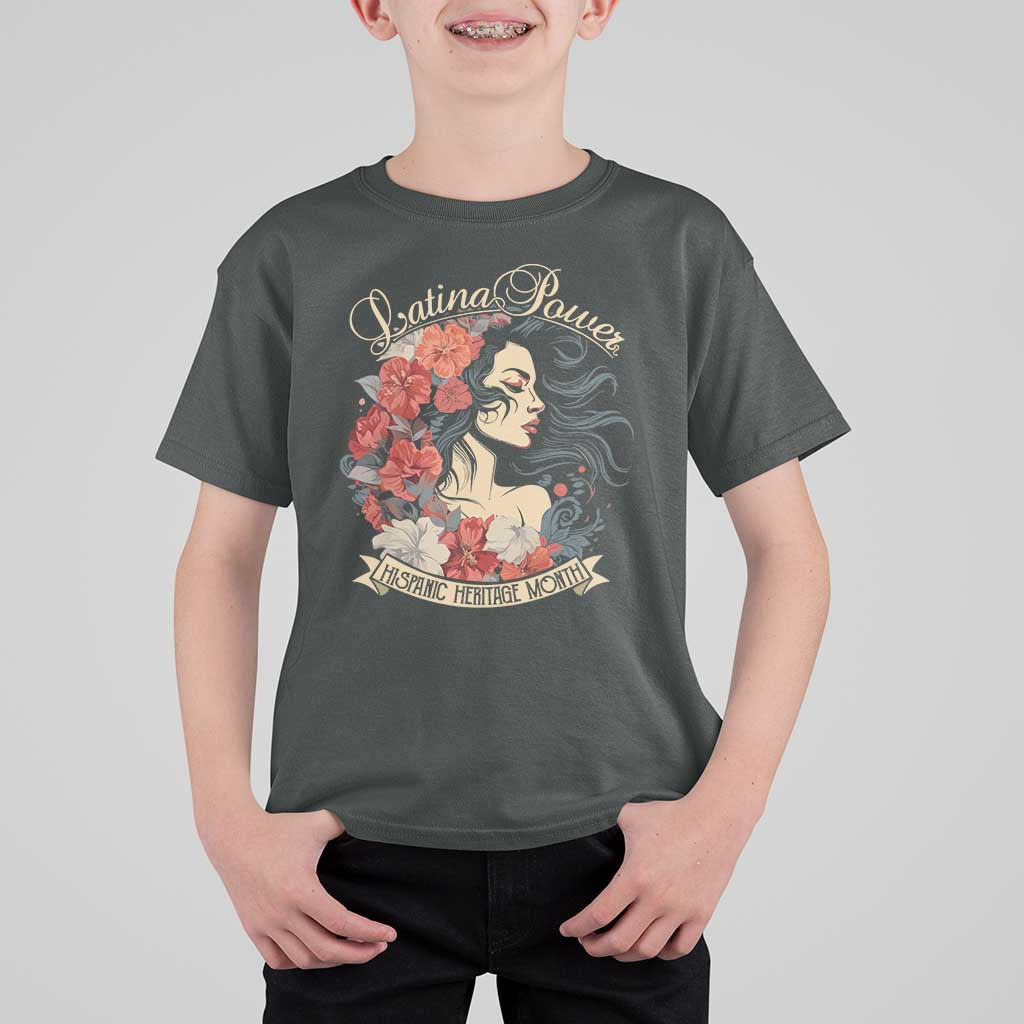 Latina Power T Shirt For Kid Hispanic Heritage Month Vintage Women Flowers - Wonder Print Shop