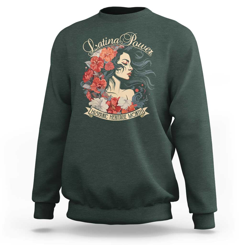 Latina Power Sweatshirt Hispanic Heritage Month Vintage Women Flowers - Wonder Print Shop