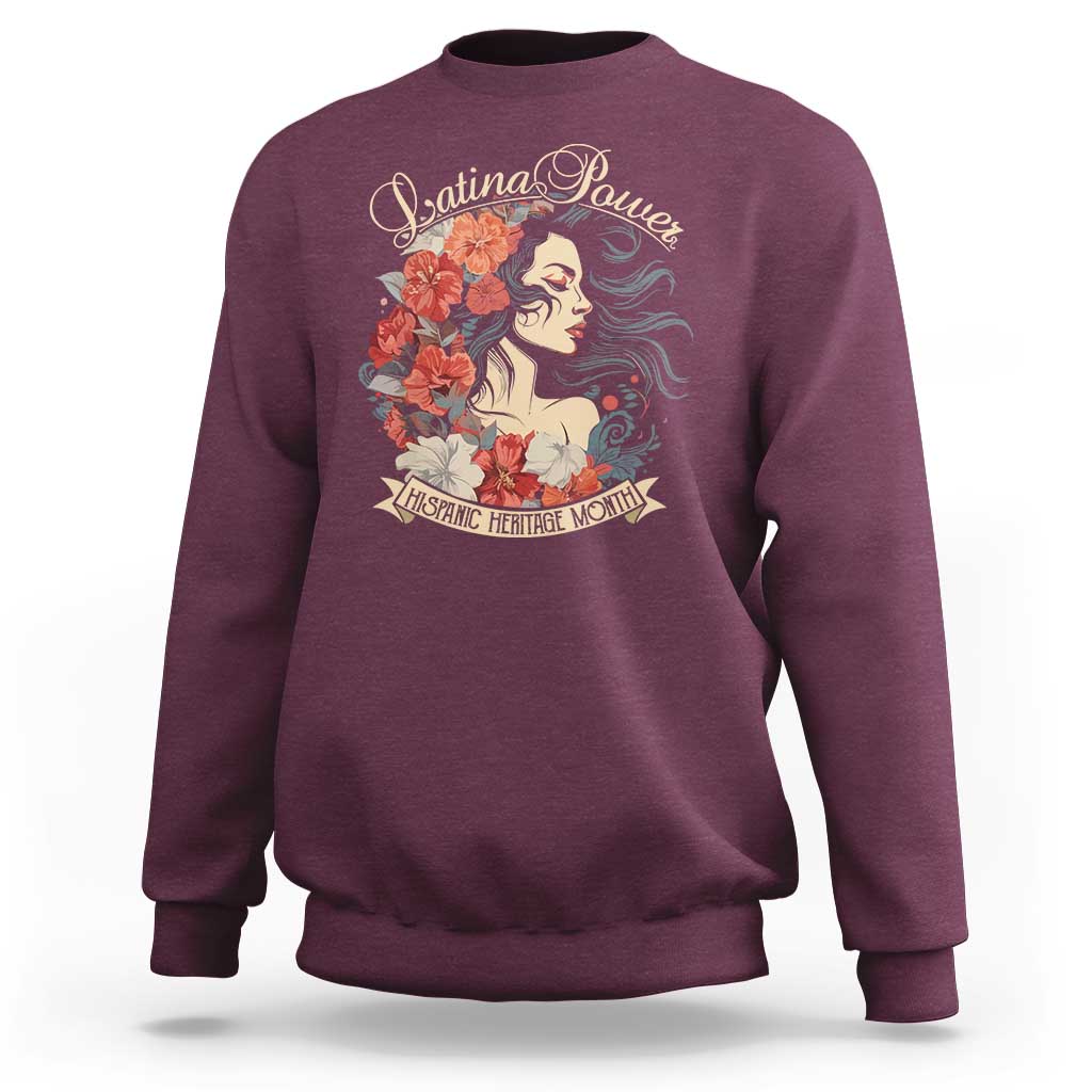 Latina Power Sweatshirt Hispanic Heritage Month Vintage Women Flowers - Wonder Print Shop