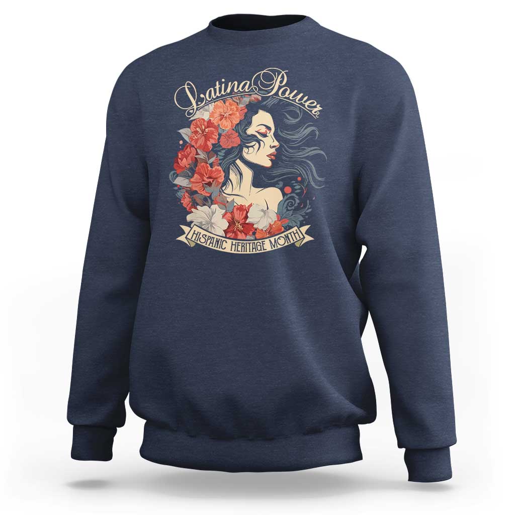 Latina Power Sweatshirt Hispanic Heritage Month Vintage Women Flowers - Wonder Print Shop