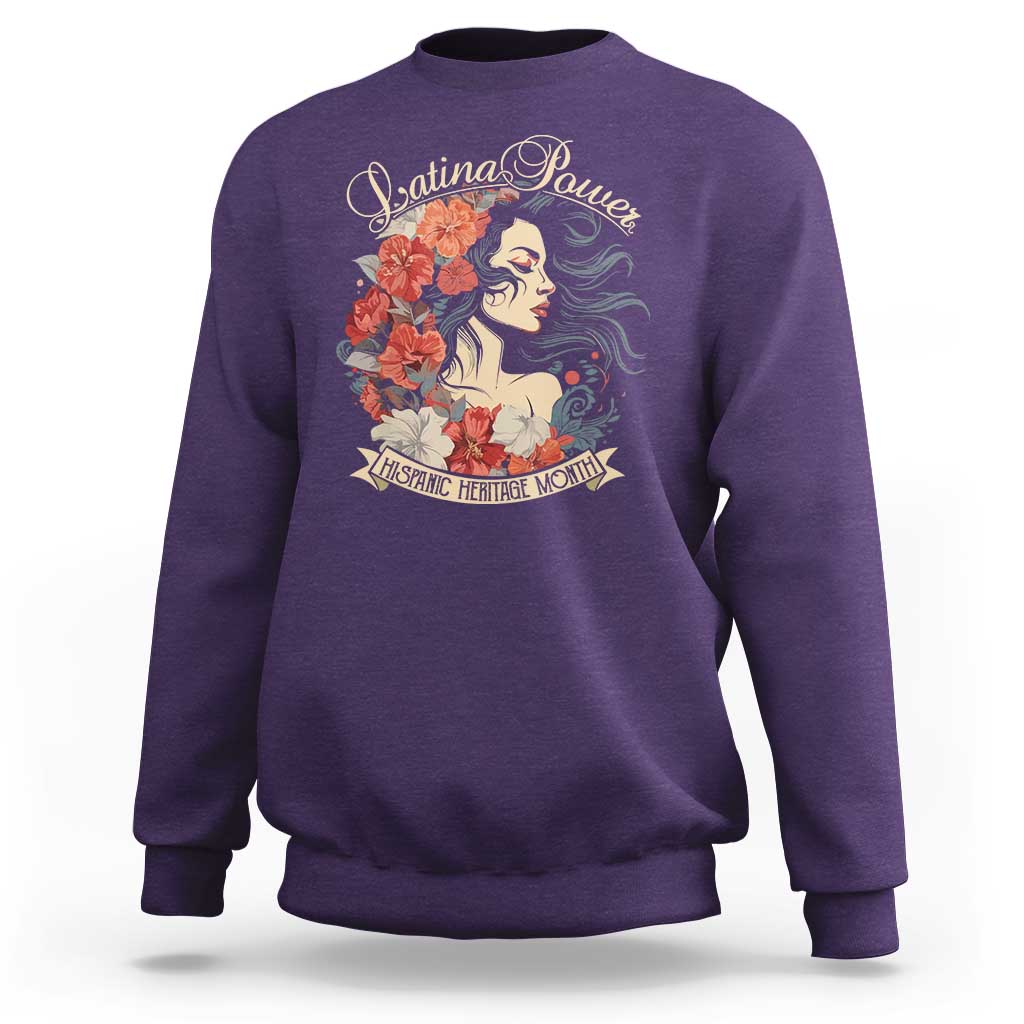 Latina Power Sweatshirt Hispanic Heritage Month Vintage Women Flowers - Wonder Print Shop
