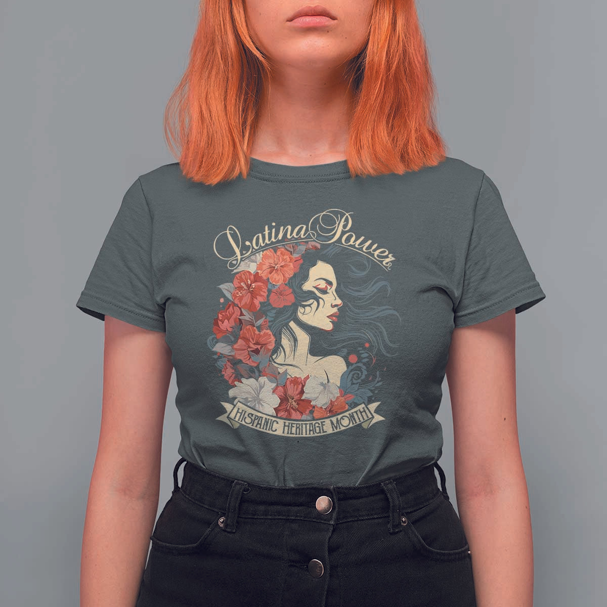 Latina Power T Shirt For Women Hispanic Heritage Month Vintage Women Flowers - Wonder Print Shop