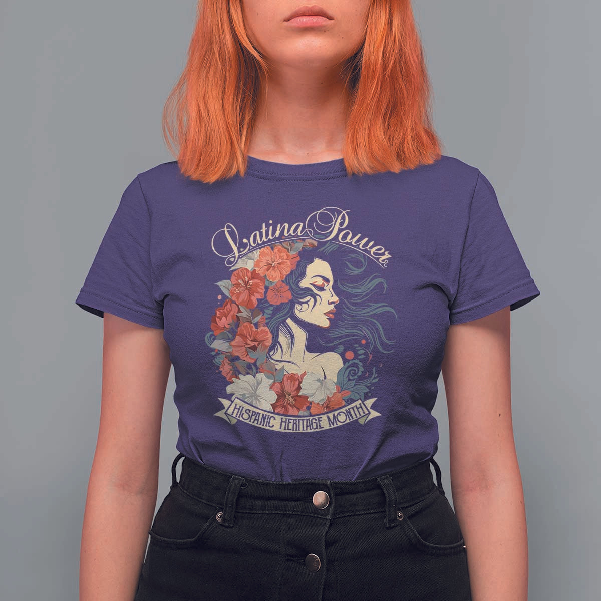 Latina Power T Shirt For Women Hispanic Heritage Month Vintage Women Flowers - Wonder Print Shop