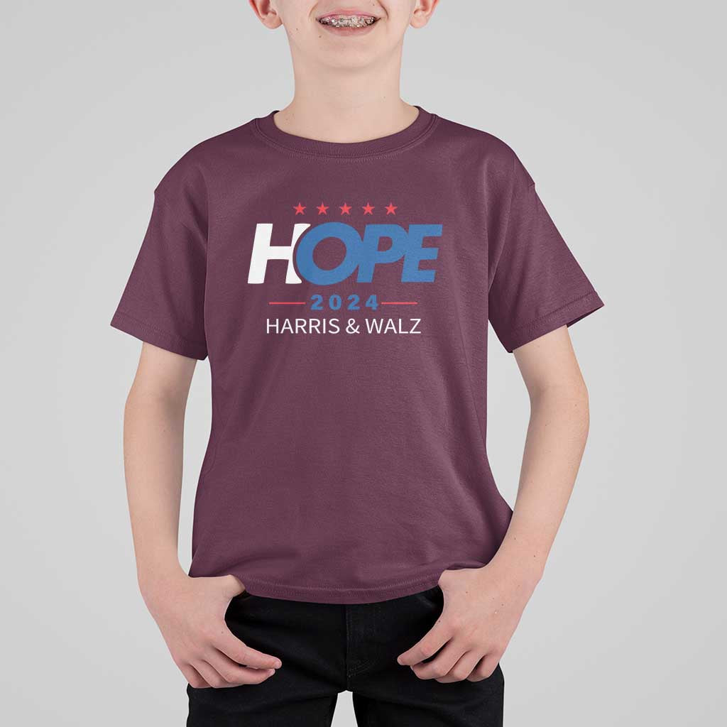 Harris Walz 2024 Supporter T Shirt For Kid Hope Ope Presidential Election Stars - Wonder Print Shop