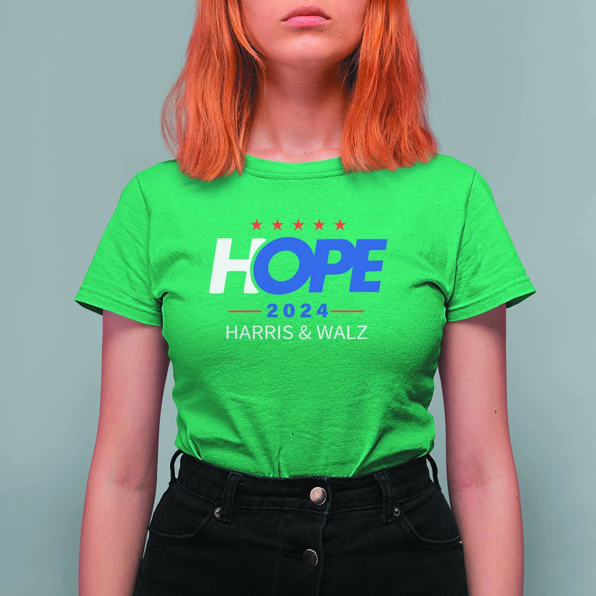 Harris Walz 2024 Supporter T Shirt For Women Hope Ope Presidential Election Stars - Wonder Print Shop