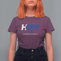 Harris Walz 2024 Supporter T Shirt For Women Hope Ope Presidential Election Stars - Wonder Print Shop