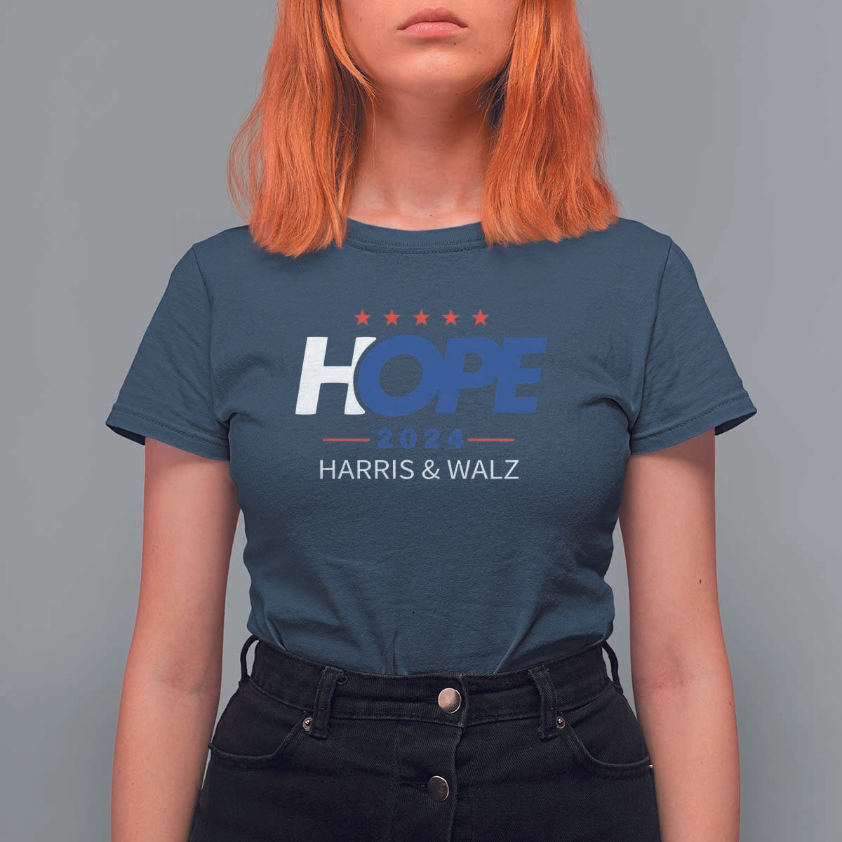 Harris Walz 2024 Supporter T Shirt For Women Hope Ope Presidential Election Stars - Wonder Print Shop