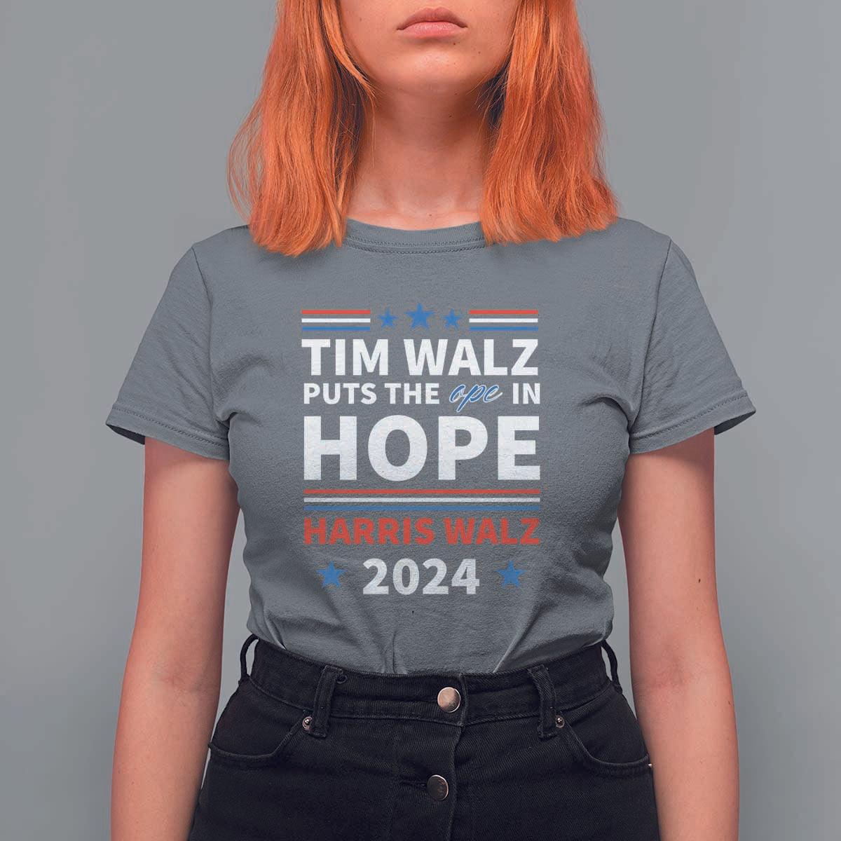 Harris Walz 2024 Supporter T Shirt For Women Tim Walz Puts The Ope In Hope Stars - Wonder Print Shop