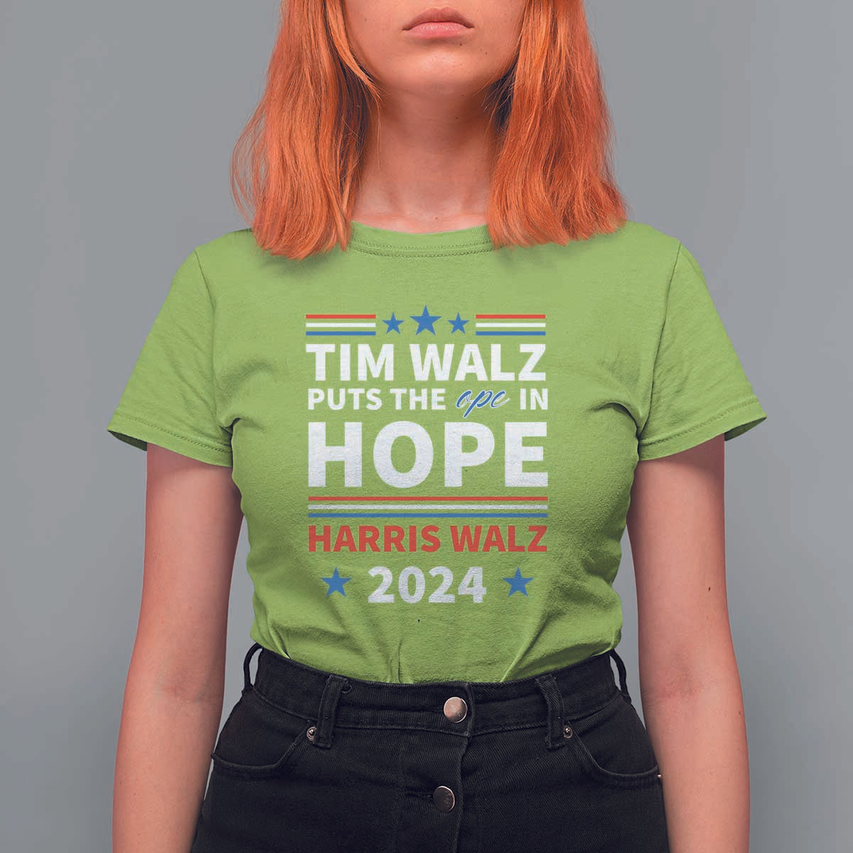 Harris Walz 2024 Supporter T Shirt For Women Tim Walz Puts The Ope In Hope Stars - Wonder Print Shop
