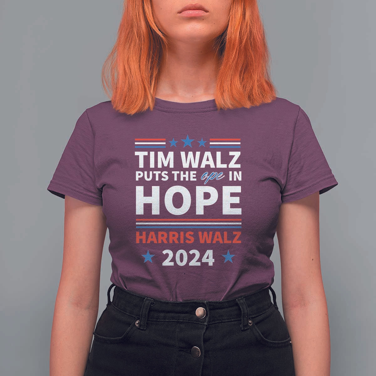 Harris Walz 2024 Supporter T Shirt For Women Tim Walz Puts The Ope In Hope Stars - Wonder Print Shop