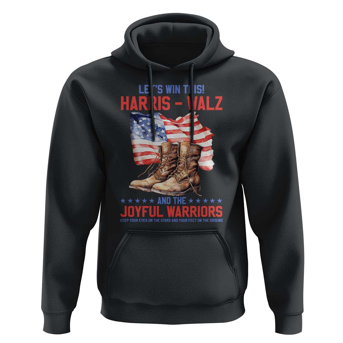 Harris Walz Hoodie Let's Win This And The Joyful Warriors American Flag - Wonder Print Shop