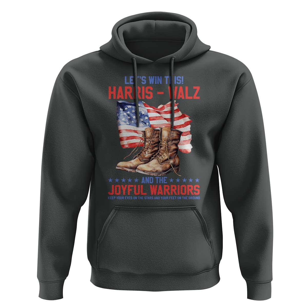 Harris Walz Hoodie Let's Win This And The Joyful Warriors American Flag - Wonder Print Shop