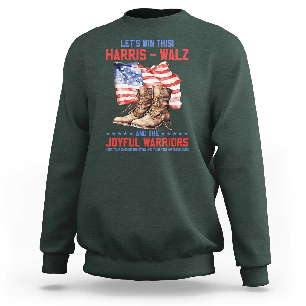 Harris Walz Sweatshirt Let's Win This And The Joyful Warriors American Flag - Wonder Print Shop