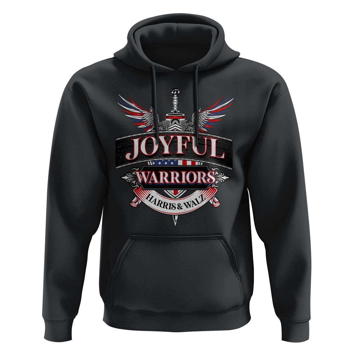 Harris Walz Hoodie Joyful Warriors Vintage Sword American Flag - Wonder Print Shop