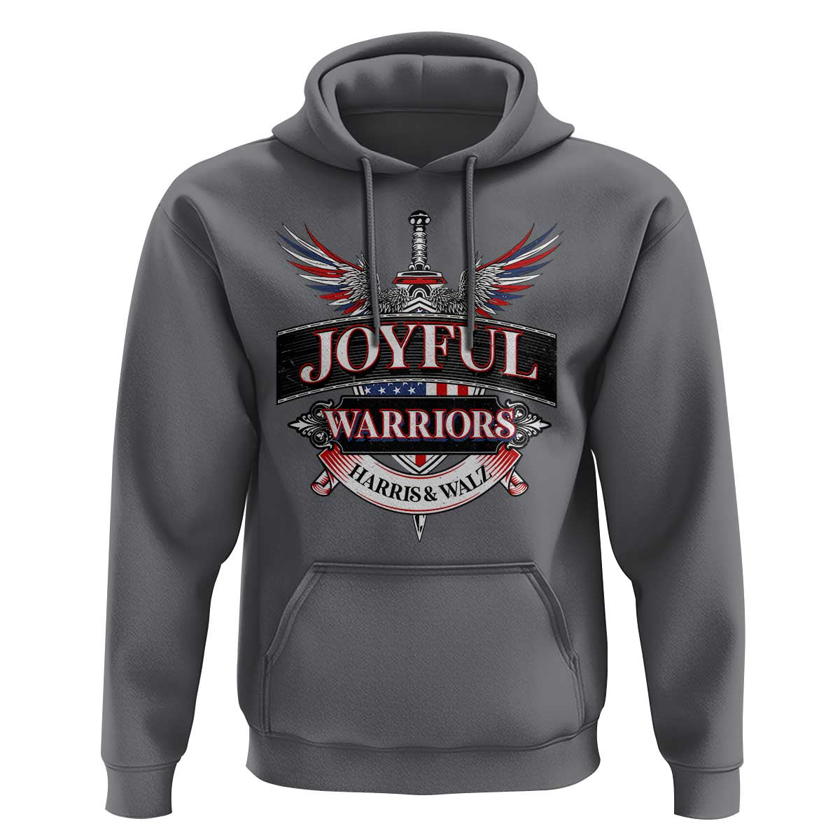 Harris Walz Hoodie Joyful Warriors Vintage Sword American Flag - Wonder Print Shop