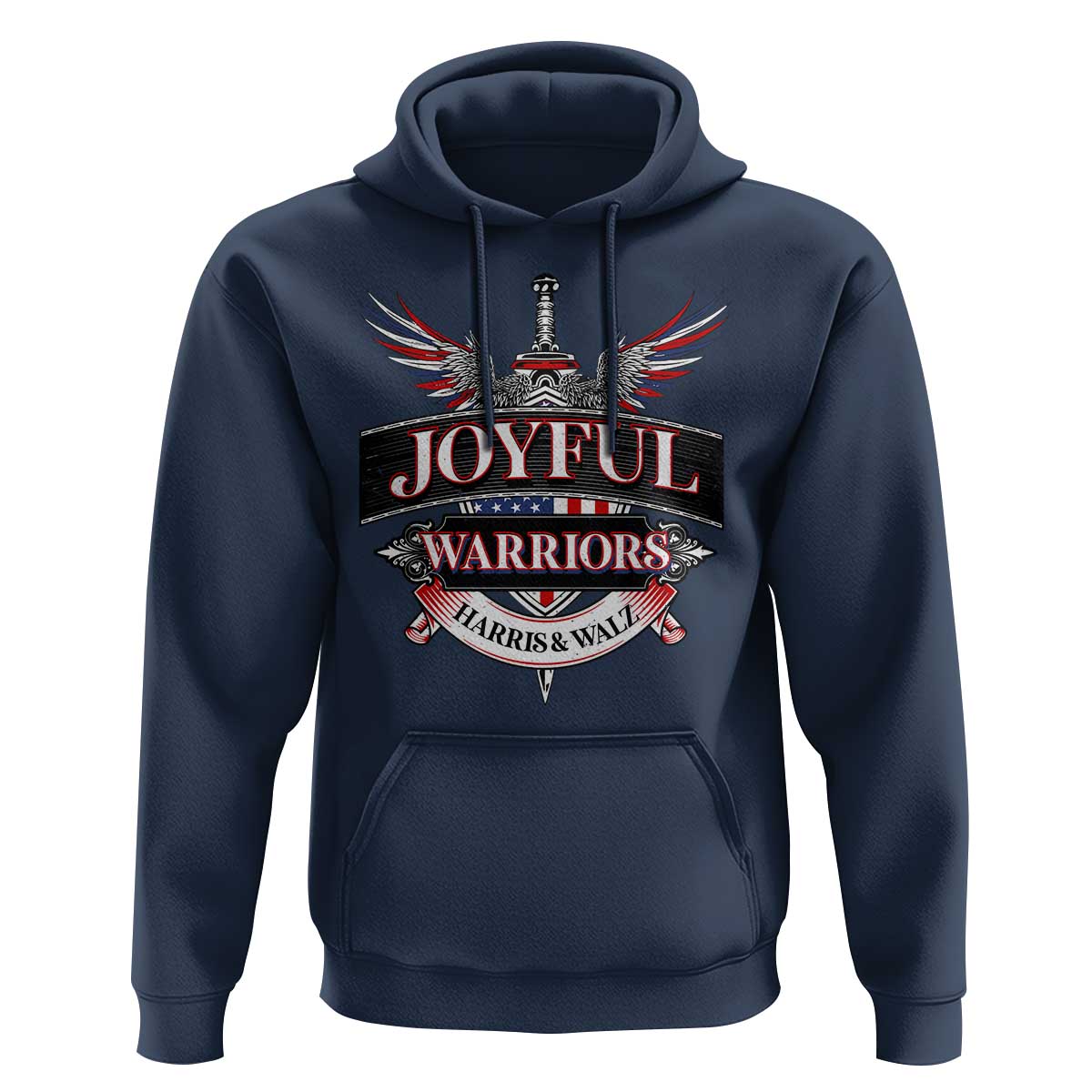 Harris Walz Hoodie Joyful Warriors Vintage Sword American Flag - Wonder Print Shop