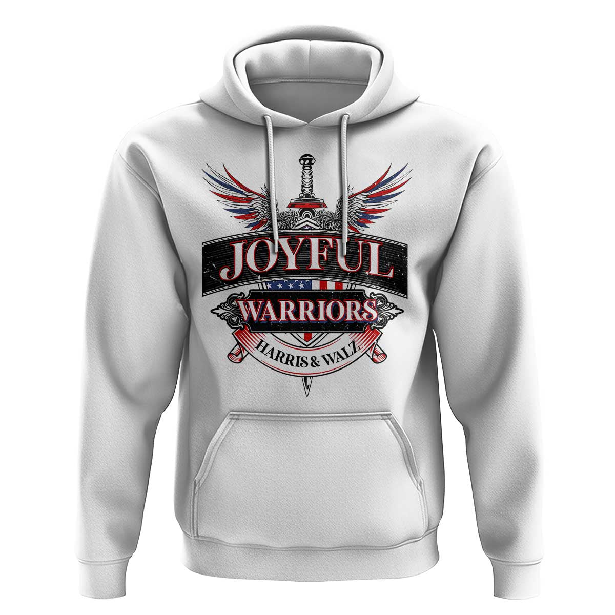 Harris Walz Hoodie Joyful Warriors Vintage Sword American Flag - Wonder Print Shop