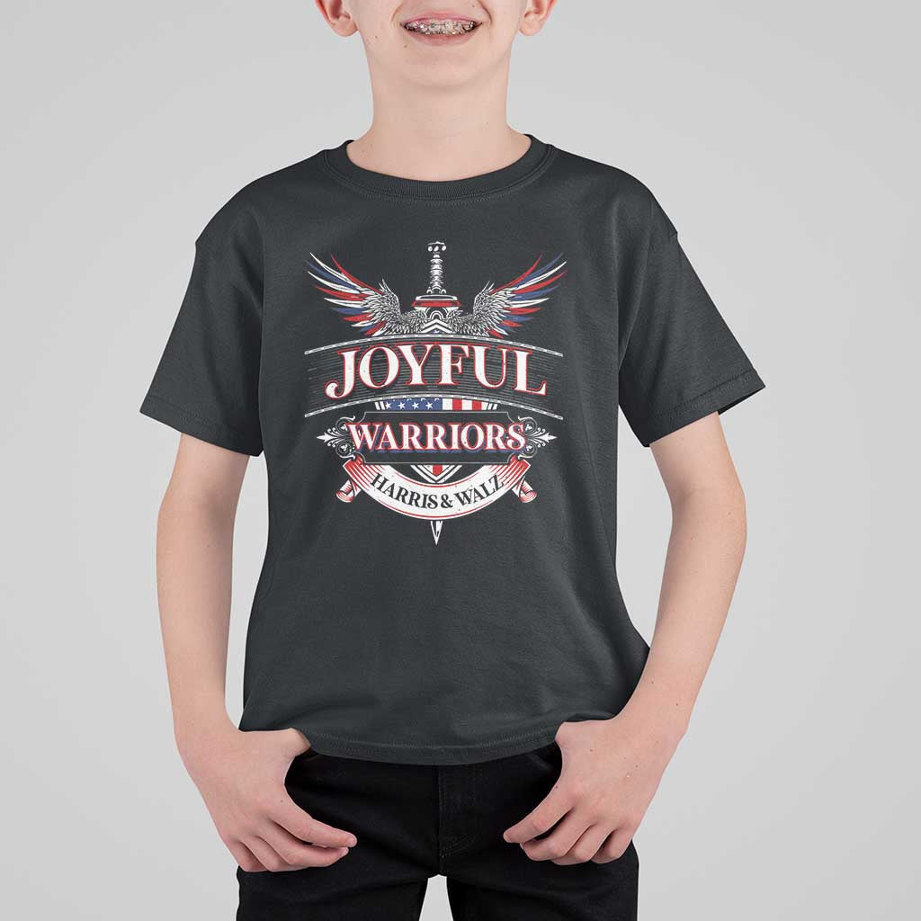Harris Walz T Shirt For Kid Joyful Warriors Vintage Sword American Flag - Wonder Print Shop